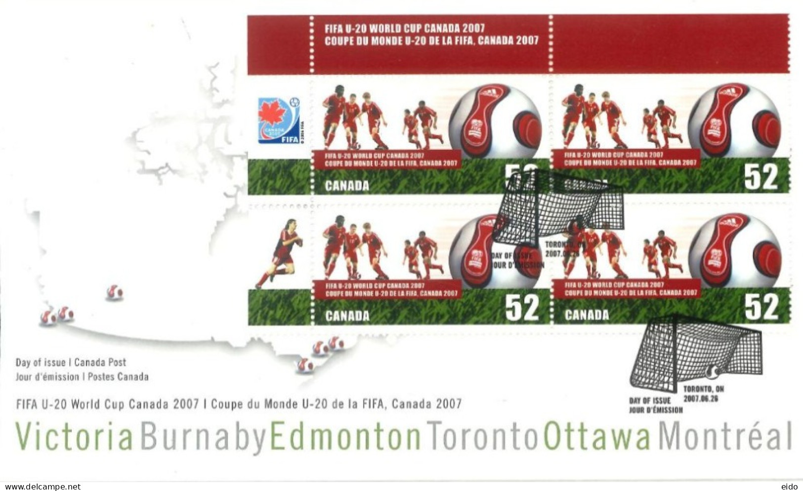 CANADA - 2007, FDC STAMPS OF FIFA U - 20 WORLD CUP , CANADA 2007, NOT USED. - Cartas & Documentos