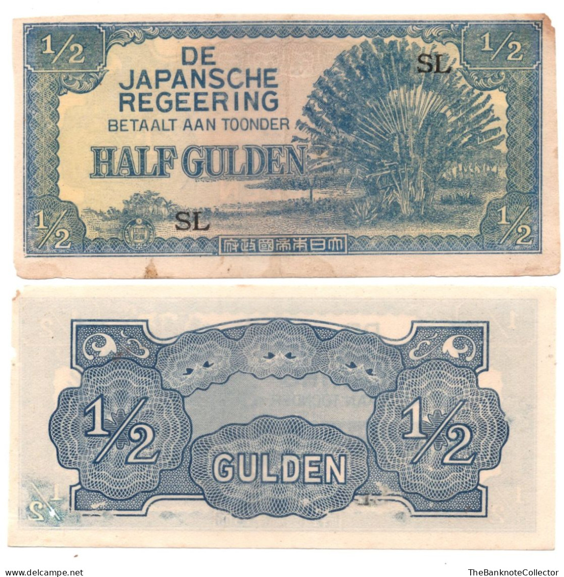 Japan Government Occupation JIM Indonesia Netherlands Indies 1/2 Gulden WWII  VF P-122 - Japón