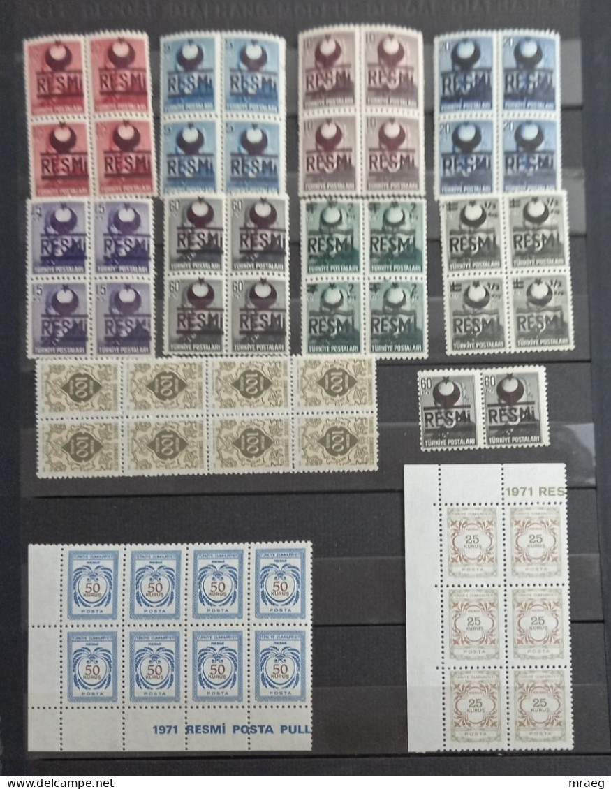 TURKEY 1951-1971 OFFICIAL (RESMİ ) MNH 112 STAMPS WITH 20 BLOCKS 2 Pairs F Vf - Ungebraucht