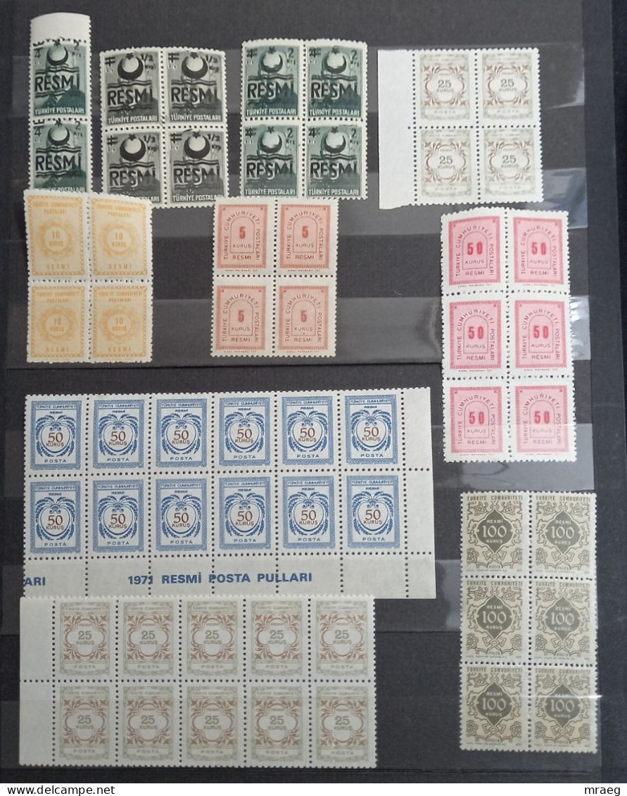 TURKEY 1951-1971 OFFICIAL (RESMİ ) MNH 112 STAMPS WITH 20 BLOCKS 2 Pairs F Vf - Unused Stamps