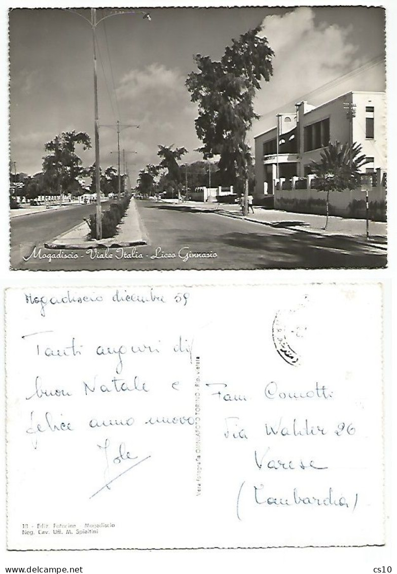 Somalia Mogadiscio Liceo Ginnasio Viale Italia Stampless B/w Pcard 8dec1959 - Somalië