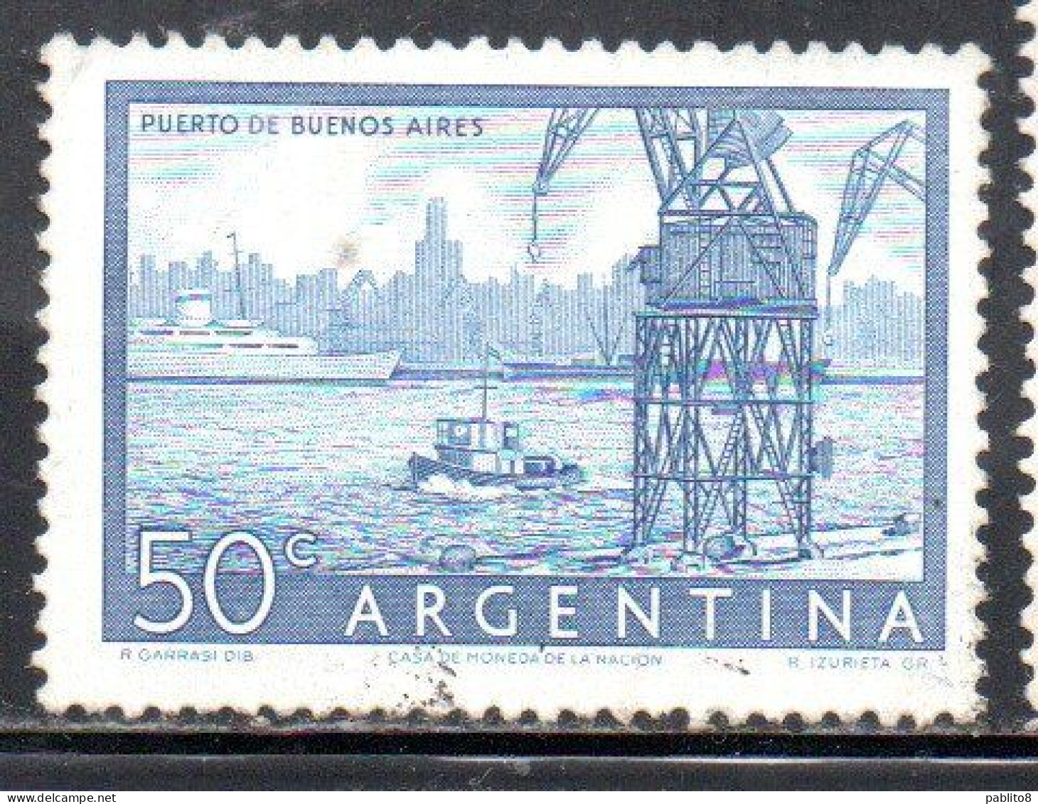 ARGENTINA 1954 1959 1956 BUENOS AIRES HARBOR 50c USED USADO OBLITERE' - Usati