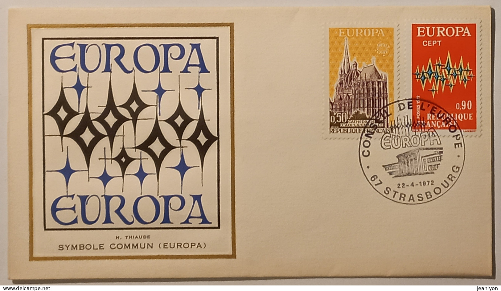 EUROPA 1972 - SYMBOLE COMMUN / Cathédrale Aix La Chapelle - Document Philatélique Format Enveloppe 2 Timbres Et Cachet - 1972