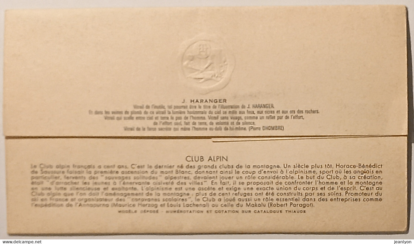 CLUB ALPIN / Centenaire - Randonnée - Illustrateur Haranger - Document Philatélique Format Enveloppe Timbre Et Cachet - Bergsteigen