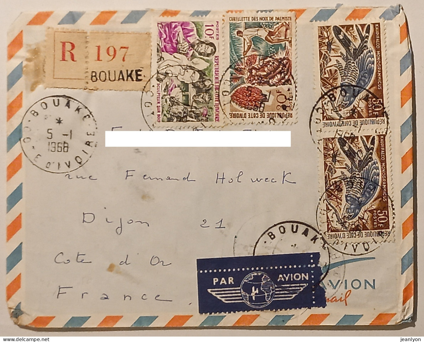 COTE D'IVOIRE - LETTRE RECOMMANDEE / BOUAKE Vers DIJON FRANCE - Par Avion - 1968 - 4 Timbres Sur Enveloppe - Costa De Marfil (1960-...)