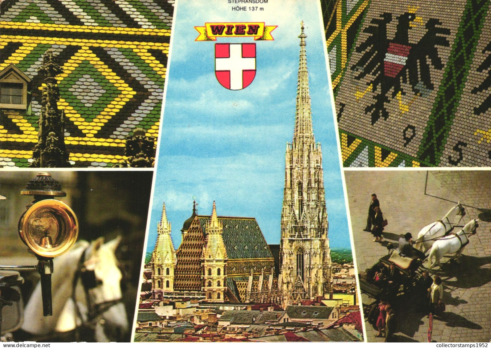 VIENNA, MULTIPLE VIEWS, CATHEDRAL, ARCHITECTURE, HORSE, EMBLEM, CARRIAGE, AUSTRIA, POSTCARD - Chiese