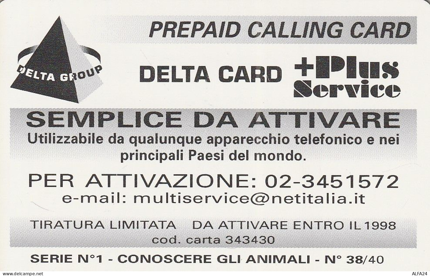 PREPAID PHONE CARD ITALIA  (CZ219 - Cartes GSM Prépayées & Recharges
