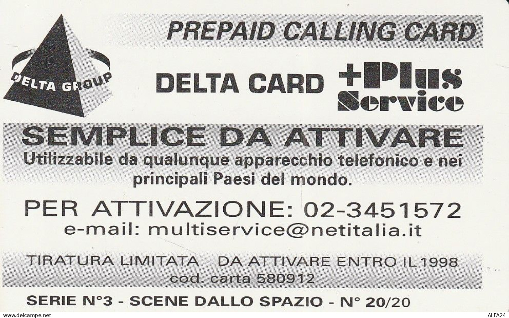 PREPAID PHONE CARD ITALIA  (CZ217 - Cartes GSM Prépayées & Recharges