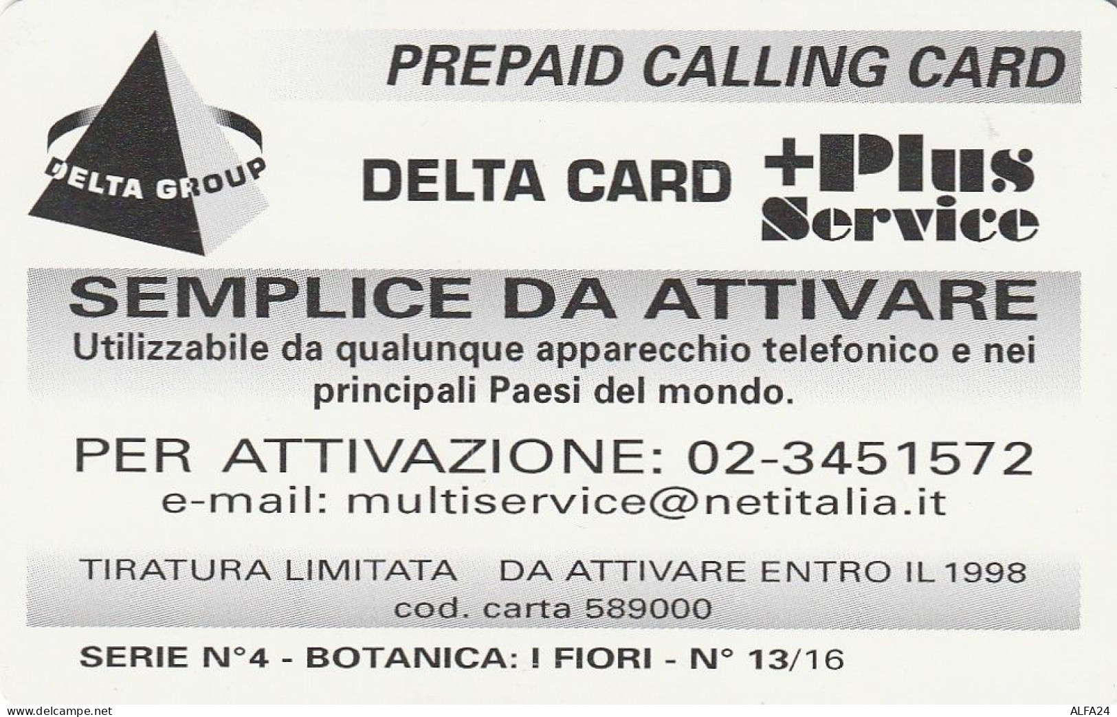 PREPAID PHONE CARD ITALIA  (CZ196 - Cartes GSM Prépayées & Recharges
