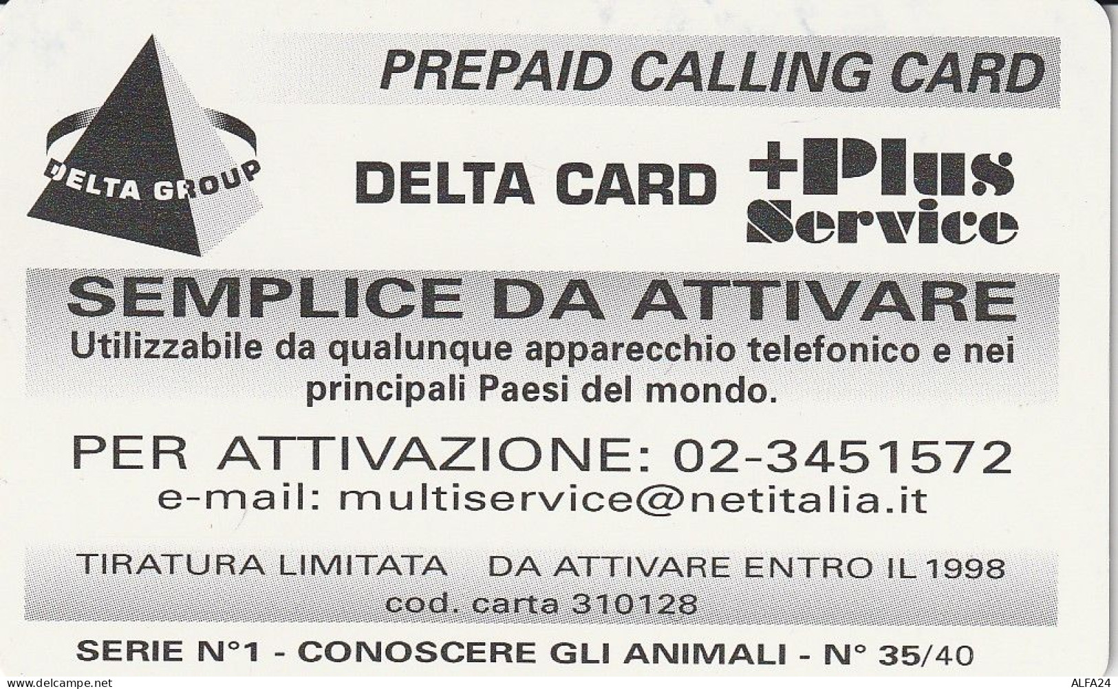 PREPAID PHONE CARD ITALIA  (CZ130 - Cartes GSM Prépayées & Recharges