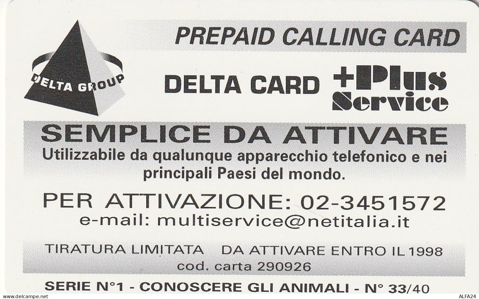 PREPAID PHONE CARD ITALIA  (CZ126 - [2] Handy-, Prepaid- Und Aufladkarten