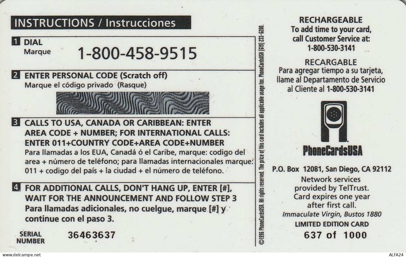 PREPAID PHONE CARD USA  (CZ111 - Andere & Zonder Classificatie