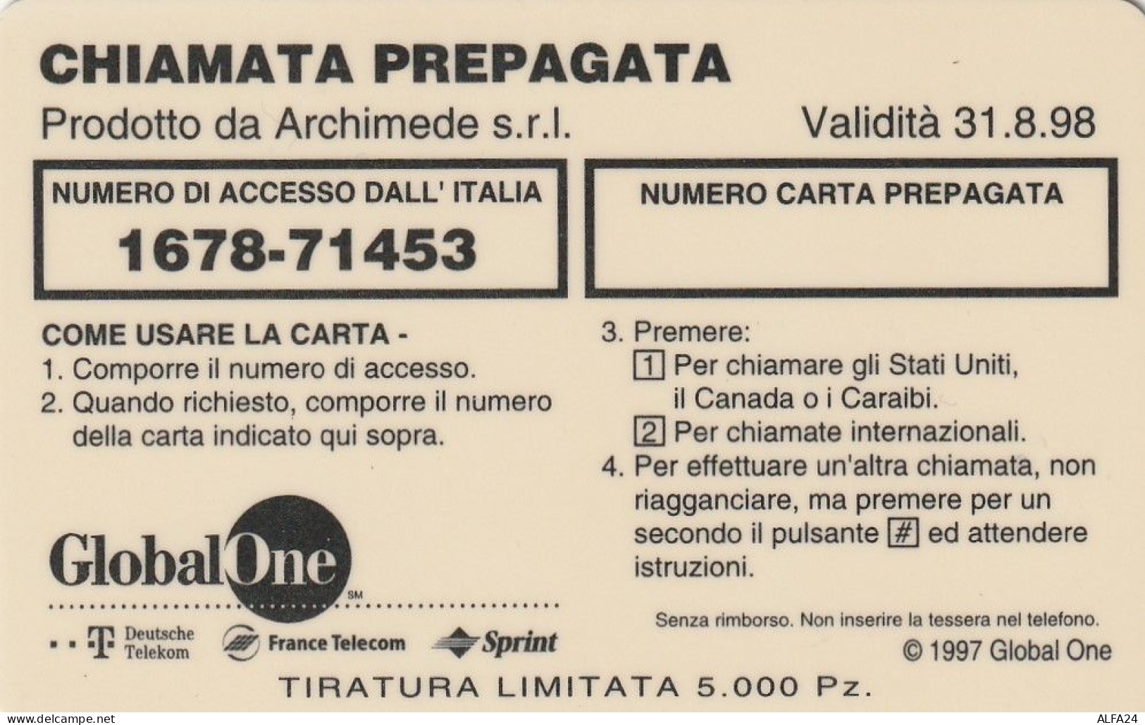 PREPAID PHONE CARD ITALIA  (CZ112 - Cartes GSM Prépayées & Recharges