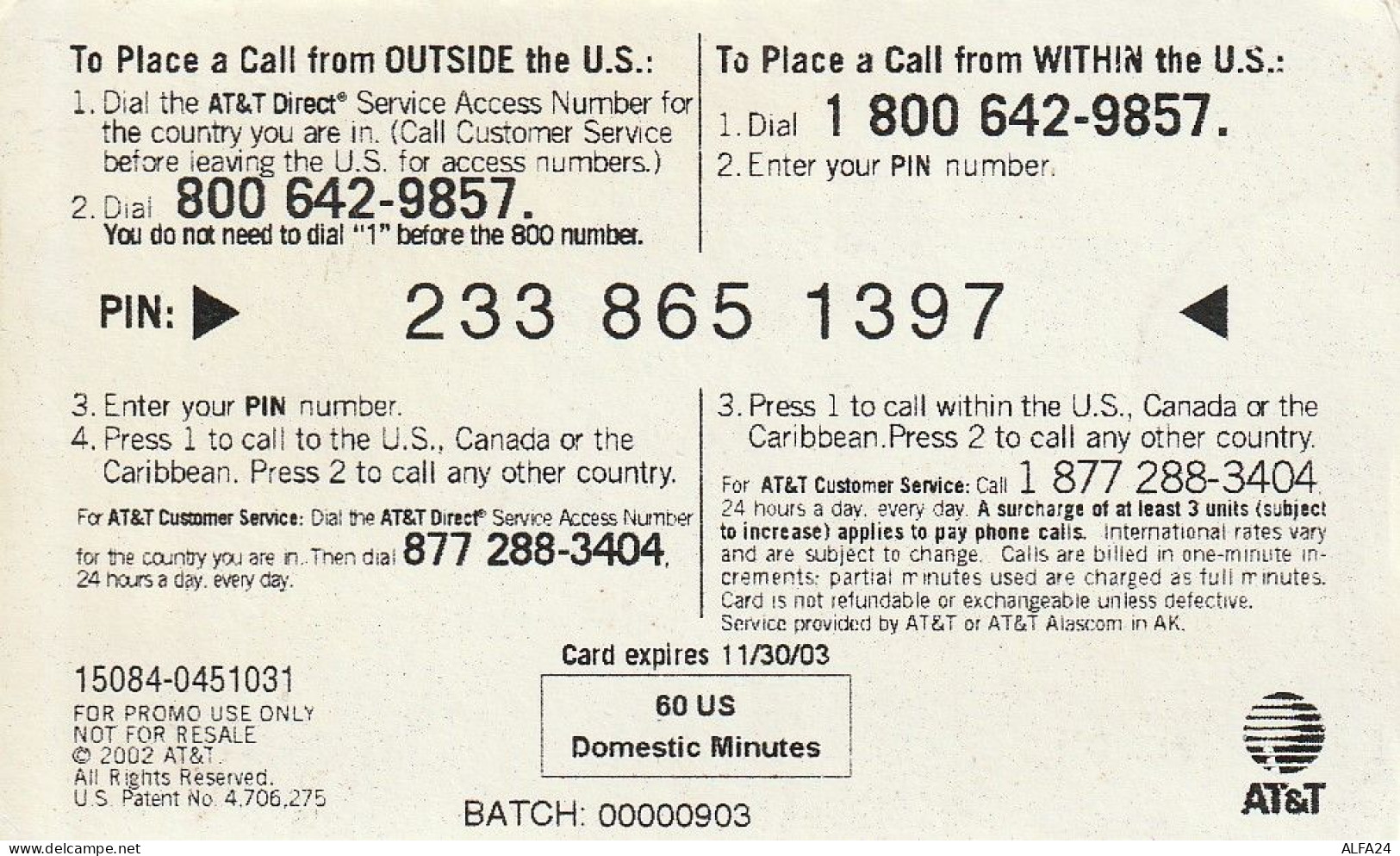 PREPAID PHONE CARD USA  (CZ103 - Altri & Non Classificati