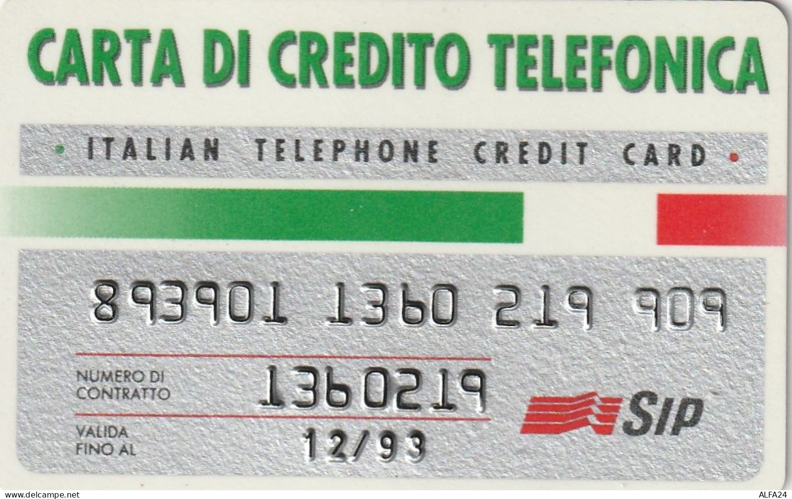 CARTA DI CREDITO TELEFONICA SIP 12/93  (CZ80 - Usi Speciali