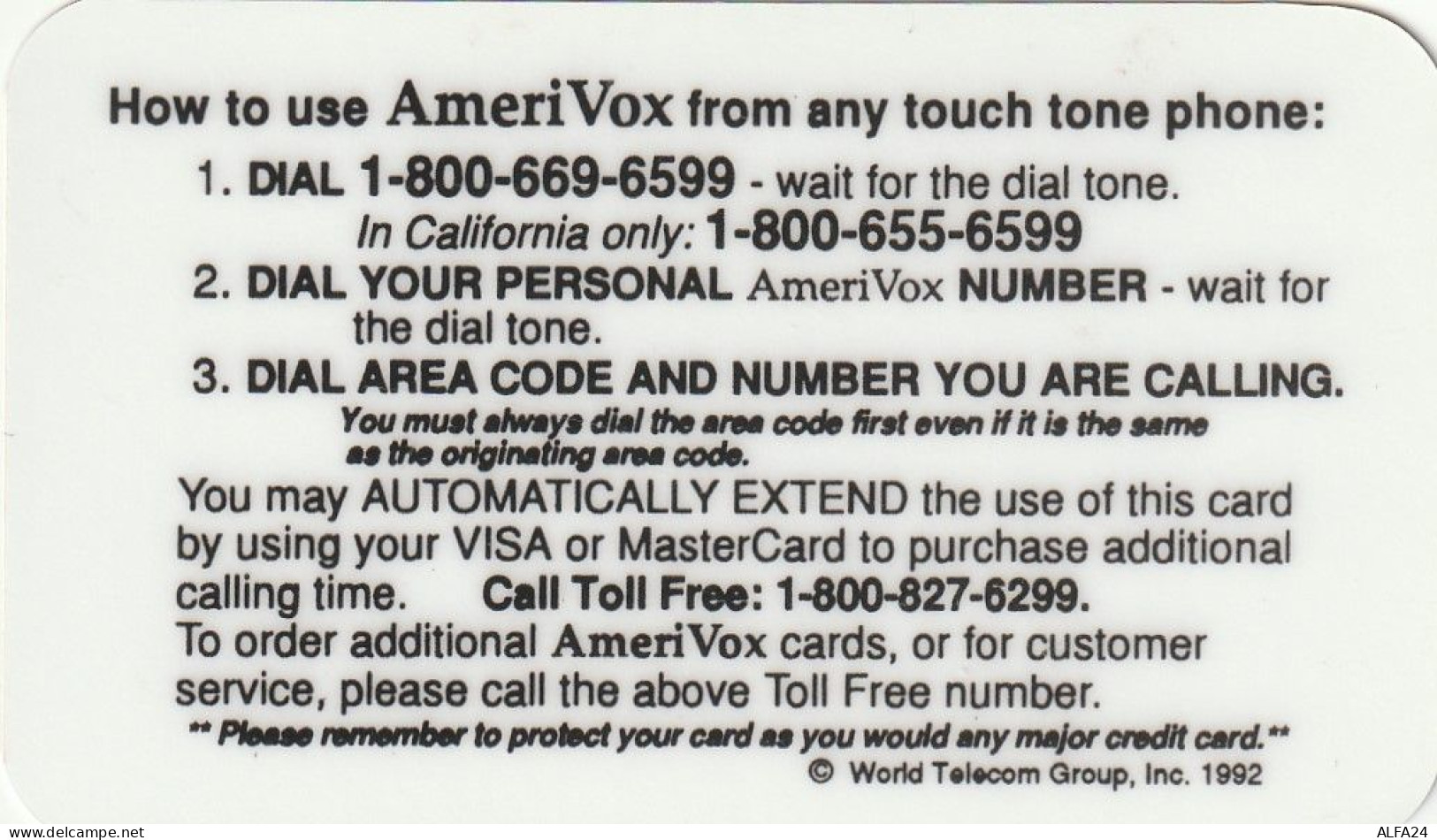 PREPAID PHONE CARD USA AMERIVOX (CZ74 - Amerivox