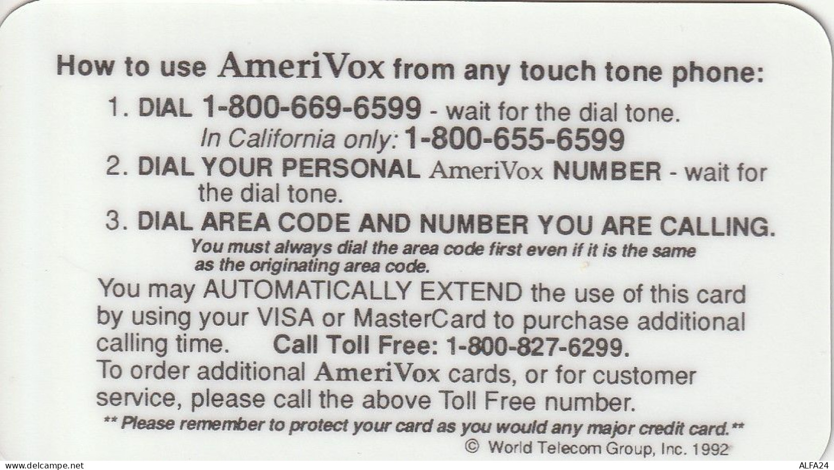 PREPAID PHONE CARD USA AMERIVOX (CZ67 - Amerivox