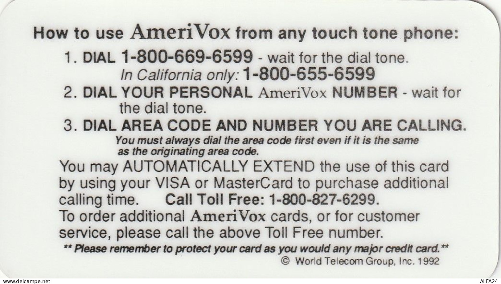 PREPAID PHONE CARD USA AMERIVOX (CZ70 - Amerivox