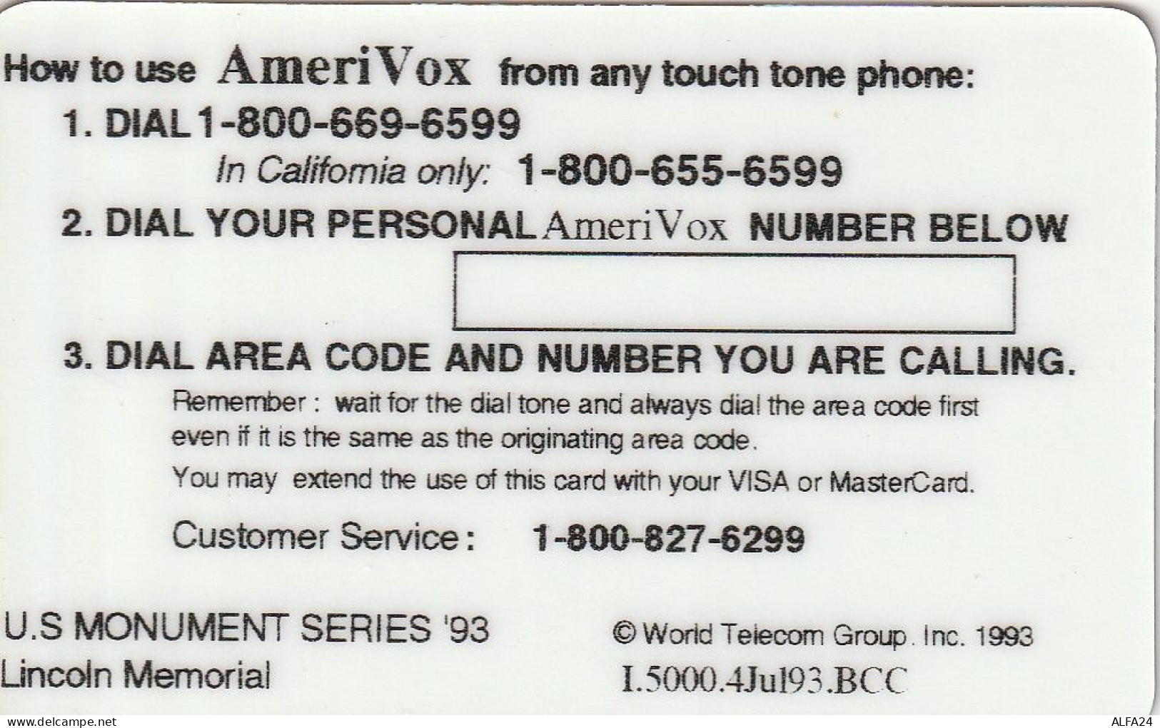 PREPAID PHONE CARD USA AMERIVOX (CZ59 - Amerivox