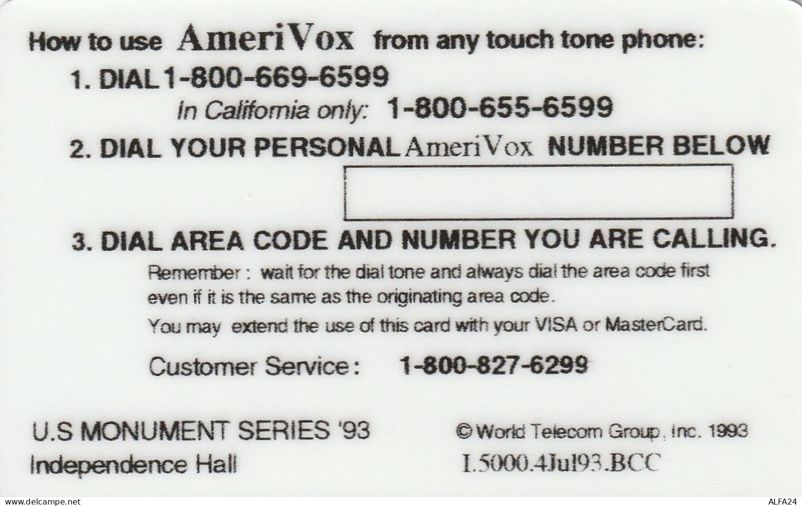 PREPAID PHONE CARD USA AMERIVOX (CZ64 - Amerivox