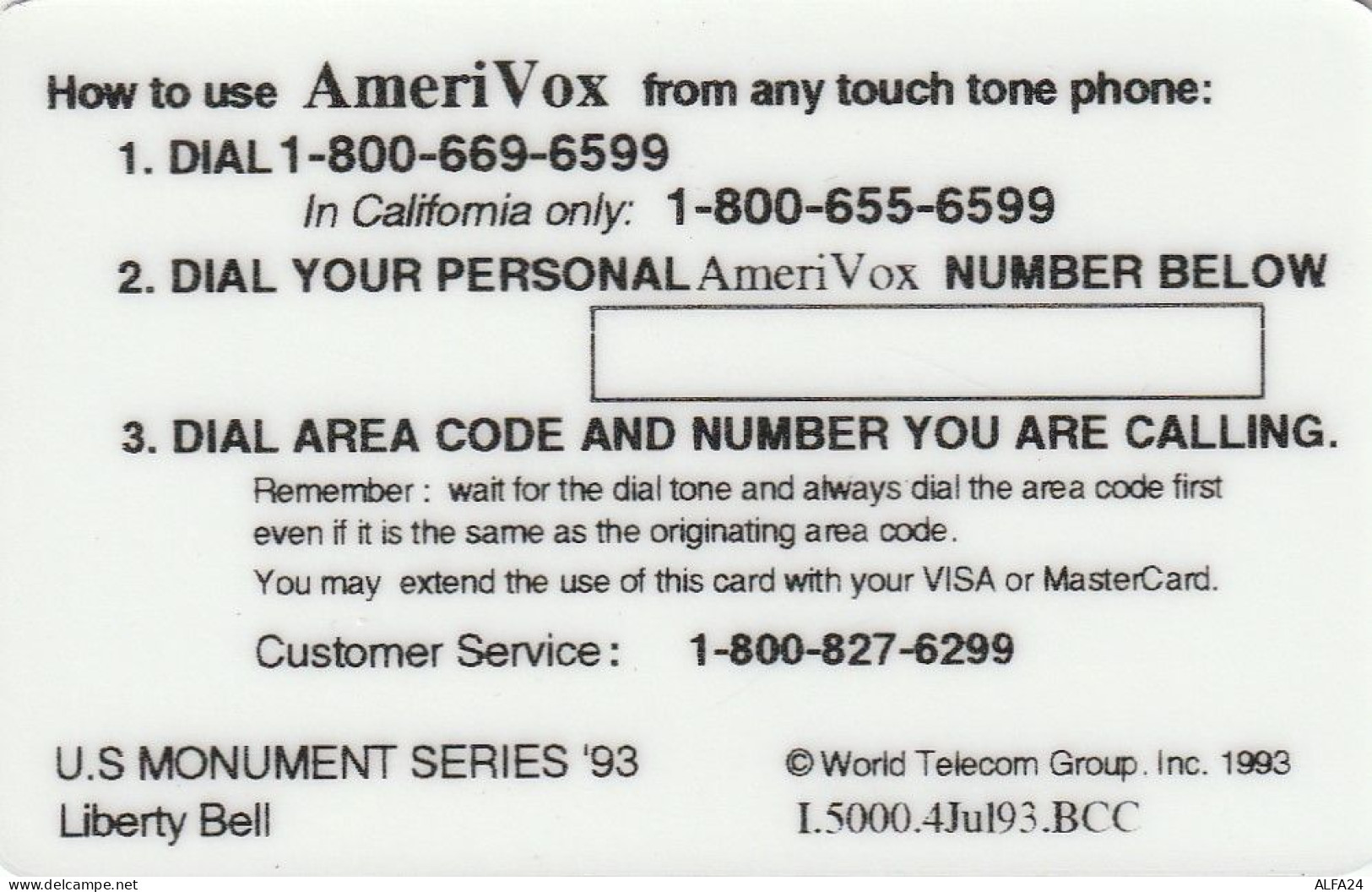 PREPAID PHONE CARD USA AMERIVOX (CZ62 - Amerivox