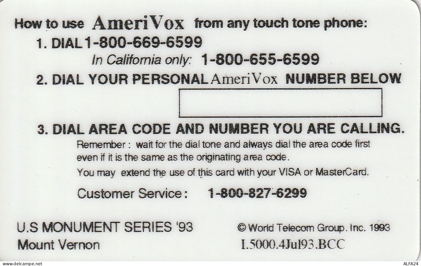 PREPAID PHONE CARD USA AMERIVOX (CZ61 - Amerivox