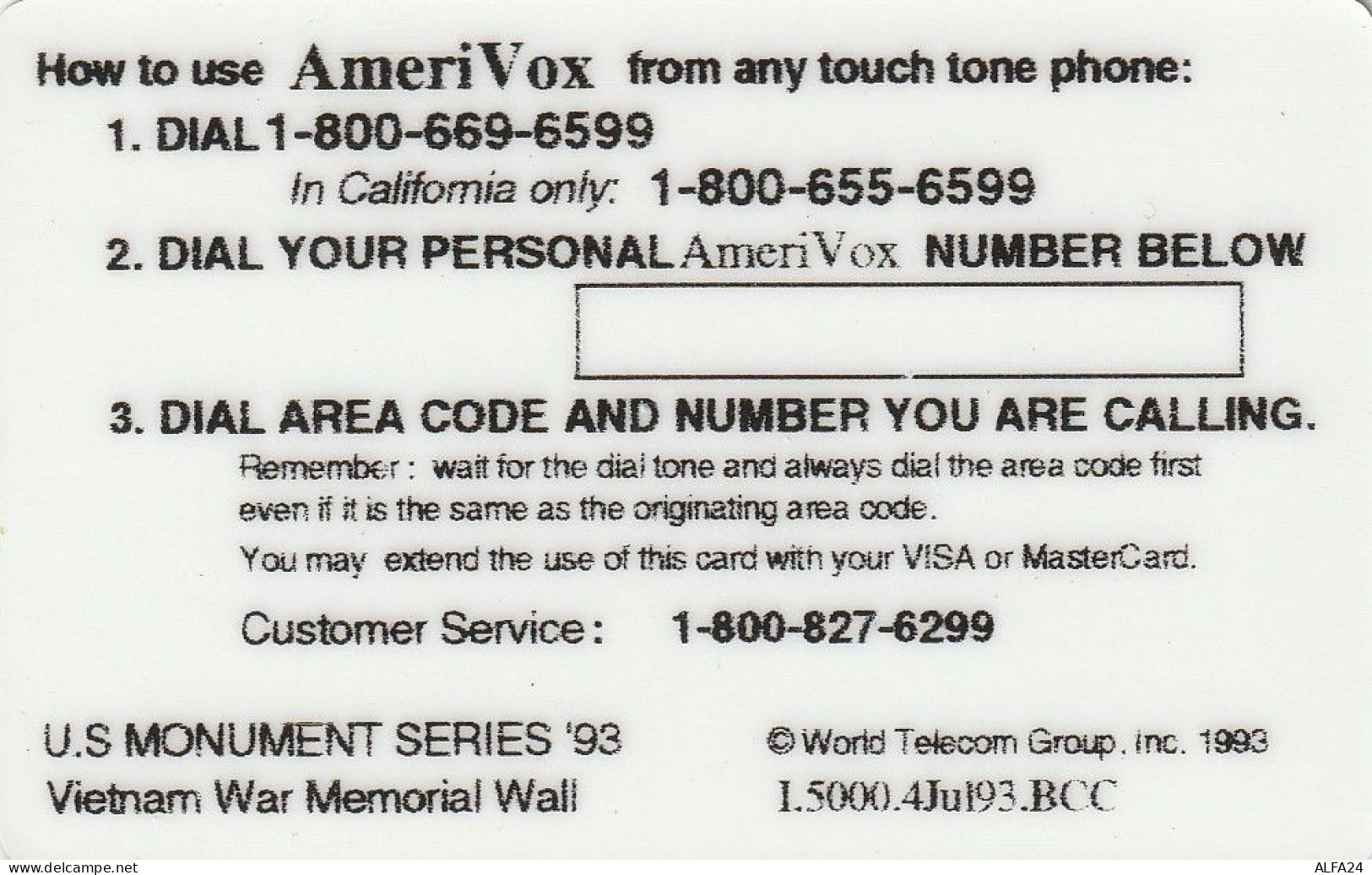 PREPAID PHONE CARD USA AMERIVOX (CZ60 - Amerivox