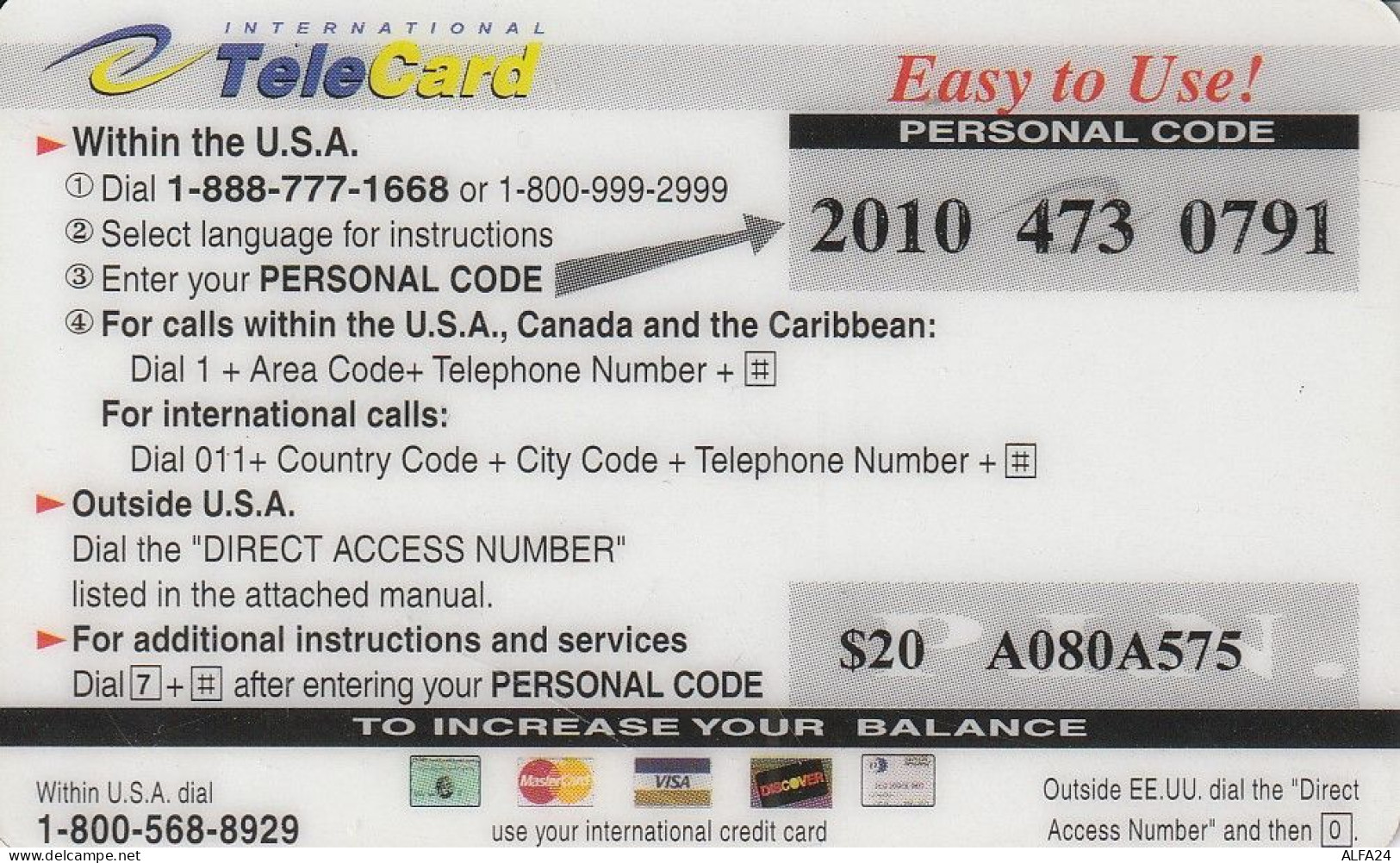 PREPAID PHONE CARD USA  (CZ41 - Autres & Non Classés