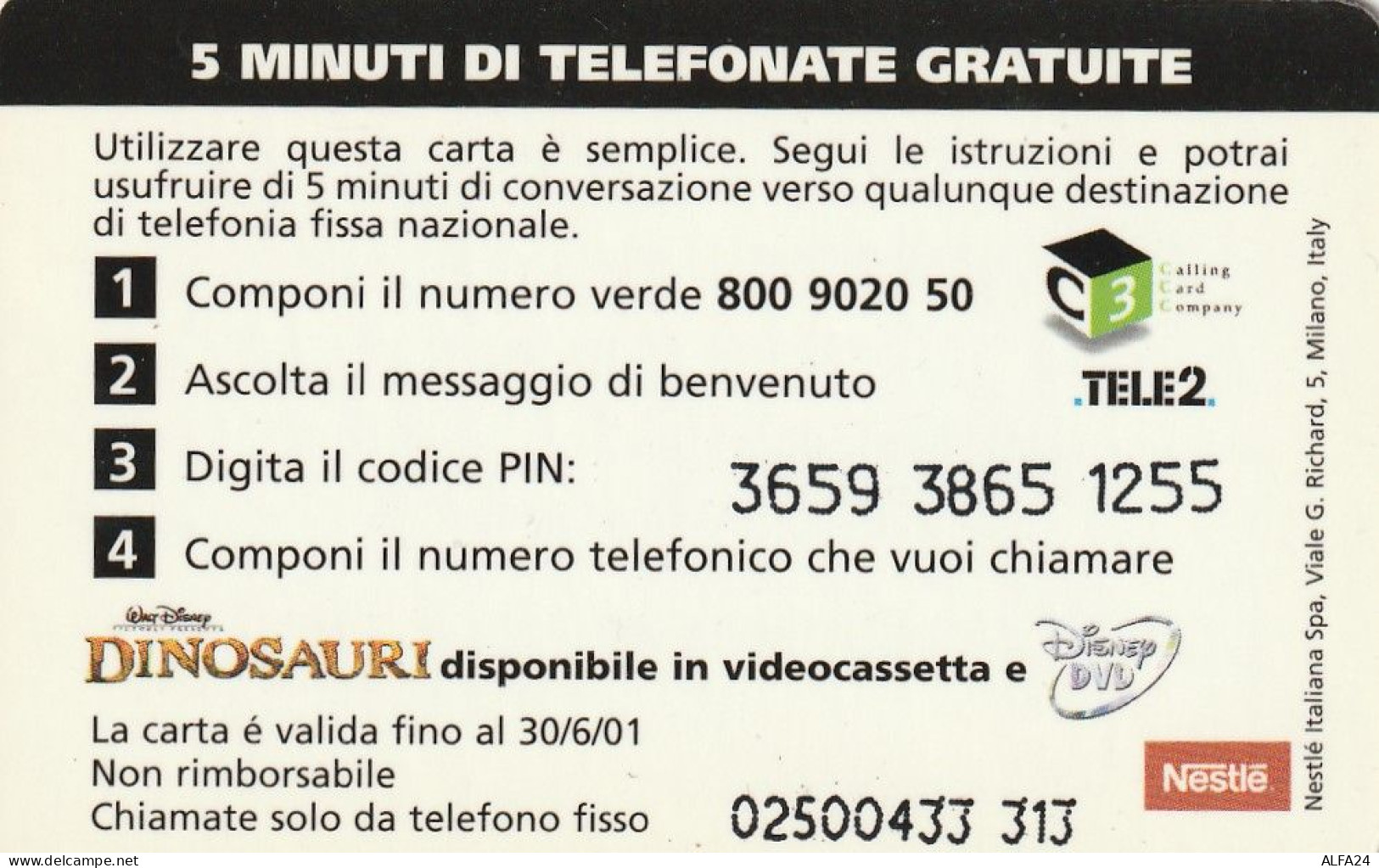 PREPAID PHONE CARD ITALIA DINOSAURI (CZ24 - Cartes GSM Prépayées & Recharges