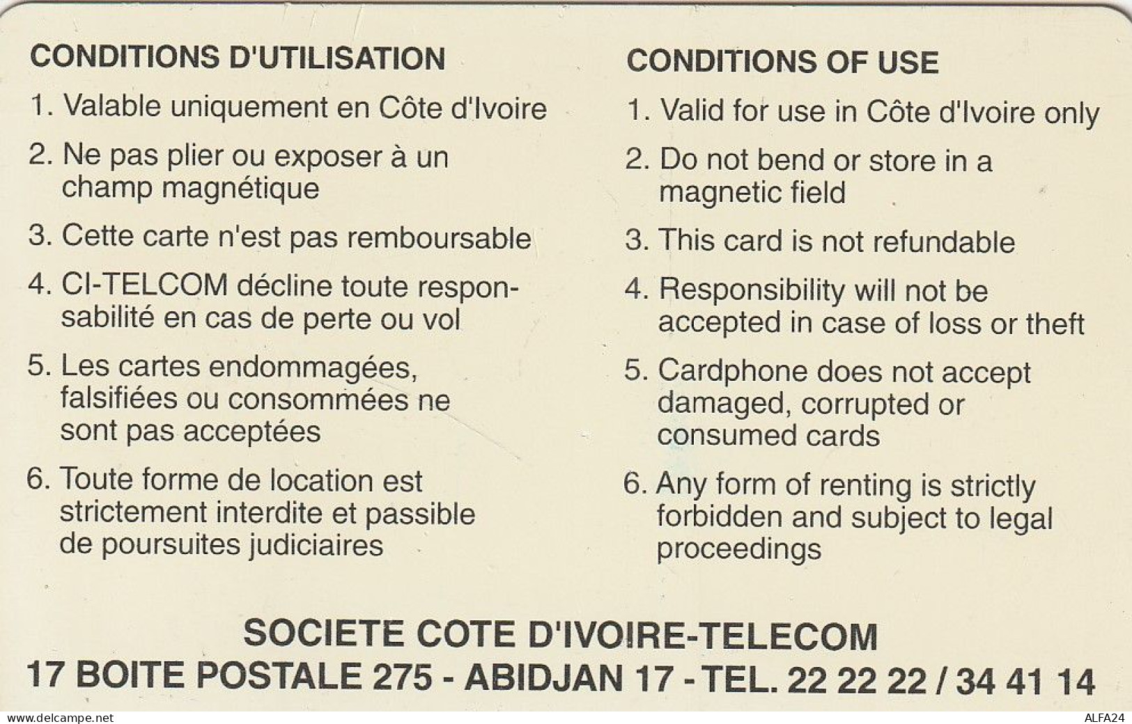 PHONE CARD COSTA D'AVORIO  (CZ25 - Côte D'Ivoire