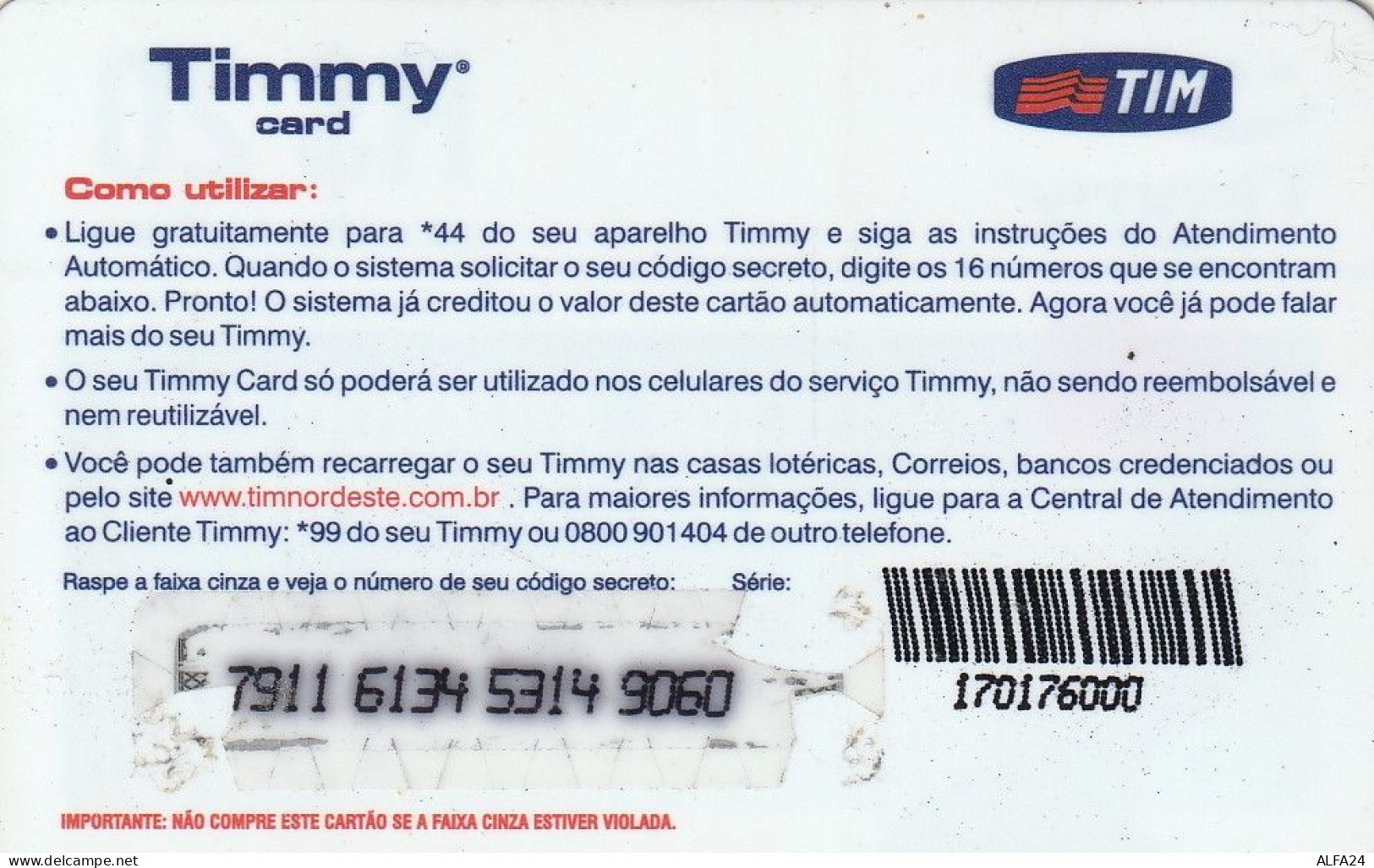 PREPAID PHONE CARD BRASILE TIM (CZ17 - Brasil