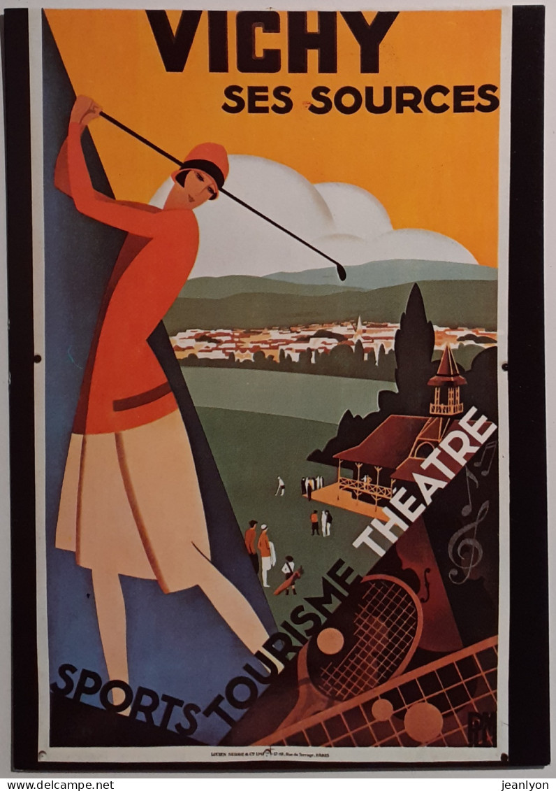 GOLF - Femme Golfeuse / Raquette Tennis - VICHY Sport - Carte Moderne Reproduisant Affiche Illustrateur Broders - Golf