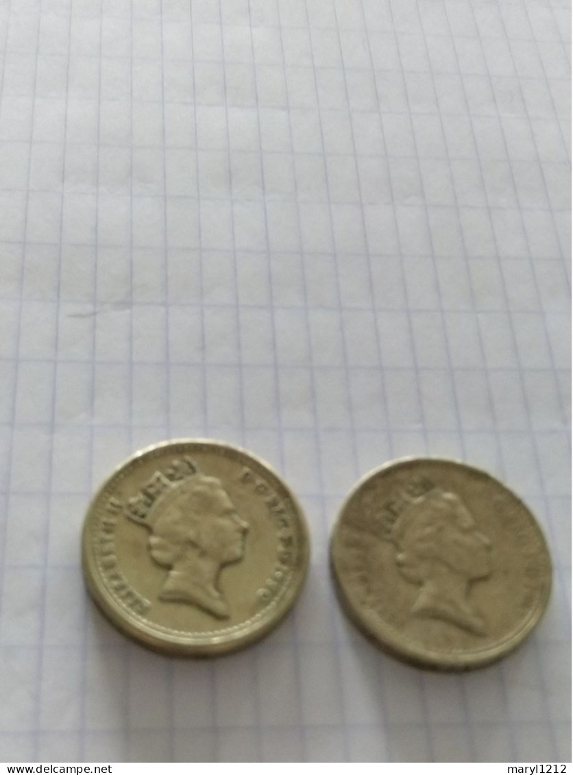 2 Pièces De One Pound U.K. 1985 - 1990 - 1 Pound