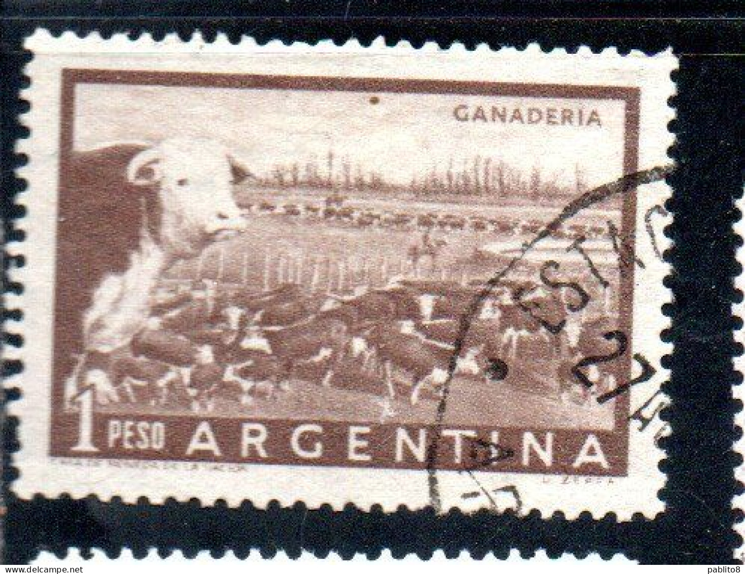 ARGENTINA 1954 1959 1958 CATTLE RANCH GANADERIA 1p USED USADO OBLITERE' - Used Stamps