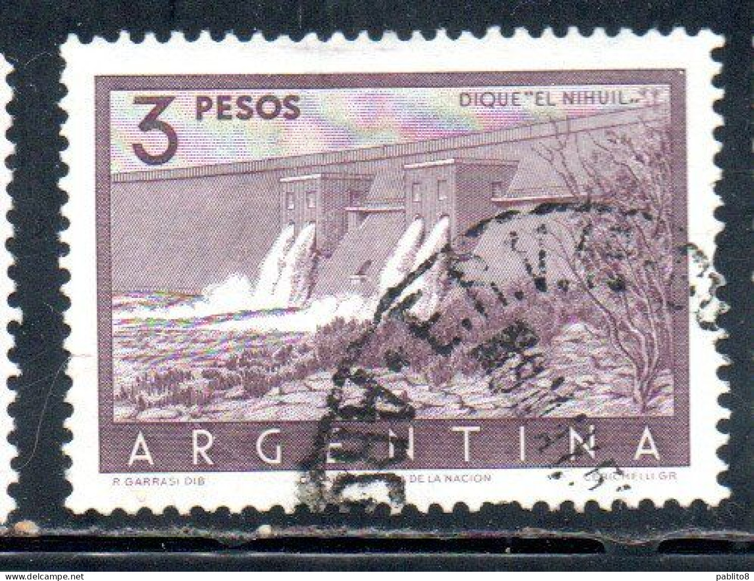 ARGENTINA 1954 1959 1956 NIHUIL DAM 3p USED USADO OBLITERE' - Usati