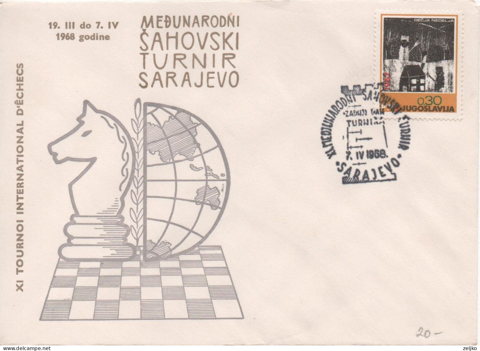 Yugoslavia, Chess, 11th International Chess Tournament Sarajevo 1968, Manual, Last Day, Cover 3 - Scacchi