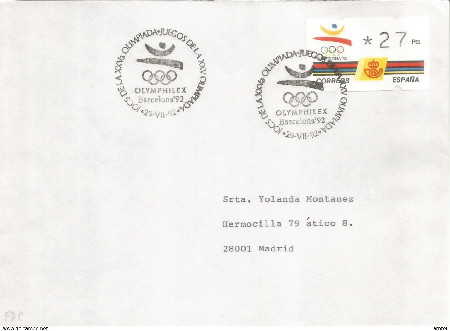 ESPAÑA ATM KLUSSENDORF BARCELONA 92 3 DIGITOS OLYMPIC GAMES VALOR 27 PTS - Zomer 1992: Barcelona
