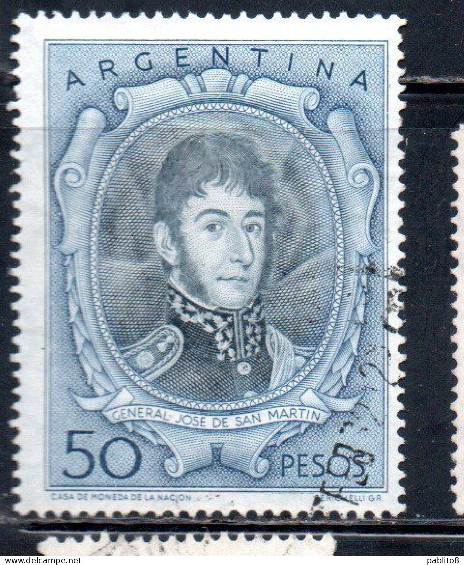 ARGENTINA 1954 1959 1955 JOSE DE SAN MARTIN 50p USED USADO OBLITERE' - Oblitérés