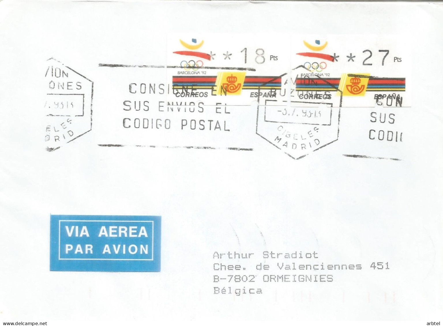 ESPAÑA ATM KLUSSENDORF BARCELONA 92 4 DIGITOS OLYMPIC GAMES VALOR 18 + 27 PTS MAT AVION - Verano 1992: Barcelona