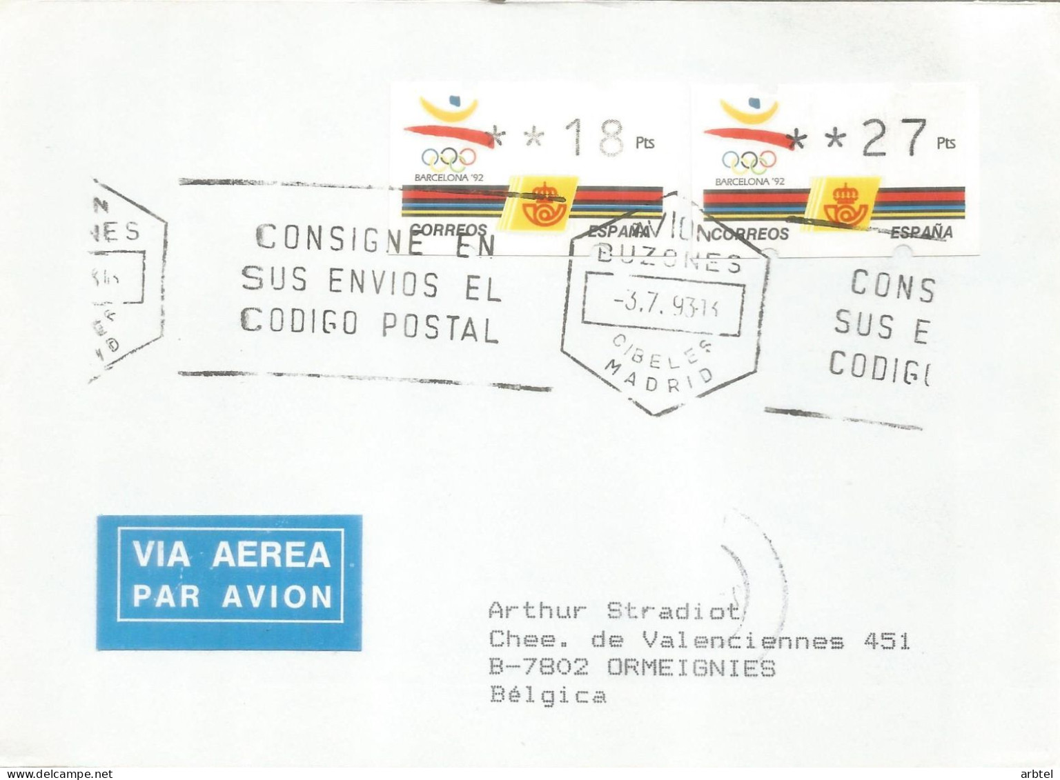 ESPAÑA ATM KLUSSENDORF BARCELONA 92 4 DIGITOS OLYMPIC GAMES VALOR 17 PTS AL DORSO MAT LISTA - Storia Postale