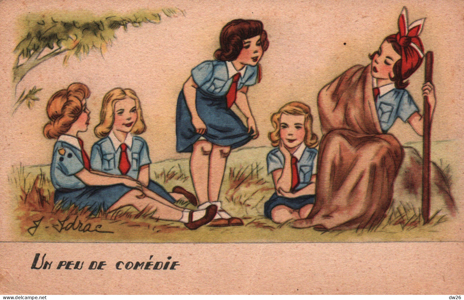 Scoutisme - Jeunes Filles Scoutes (ou Eclaireuses) Un Peu De Comédie 1947 - Illustration J. Idrac - Scoutismo