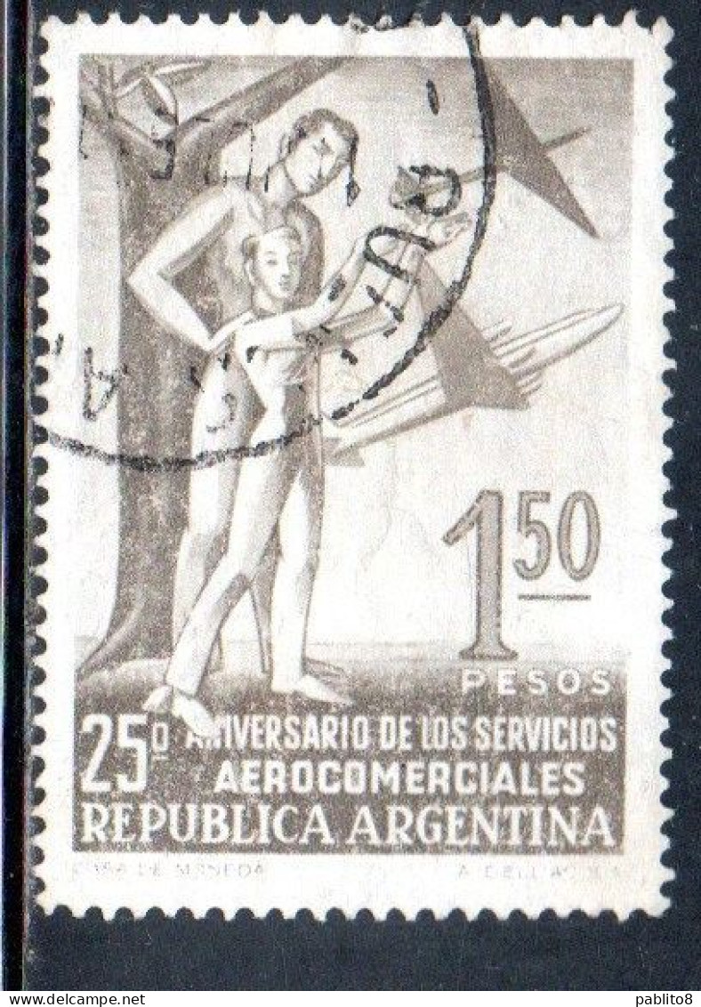 ARGENTINA 1955 COMMERCIAL AVIATION ALLEGORY 1.50p USED USADO OBLITERE' - Used Stamps