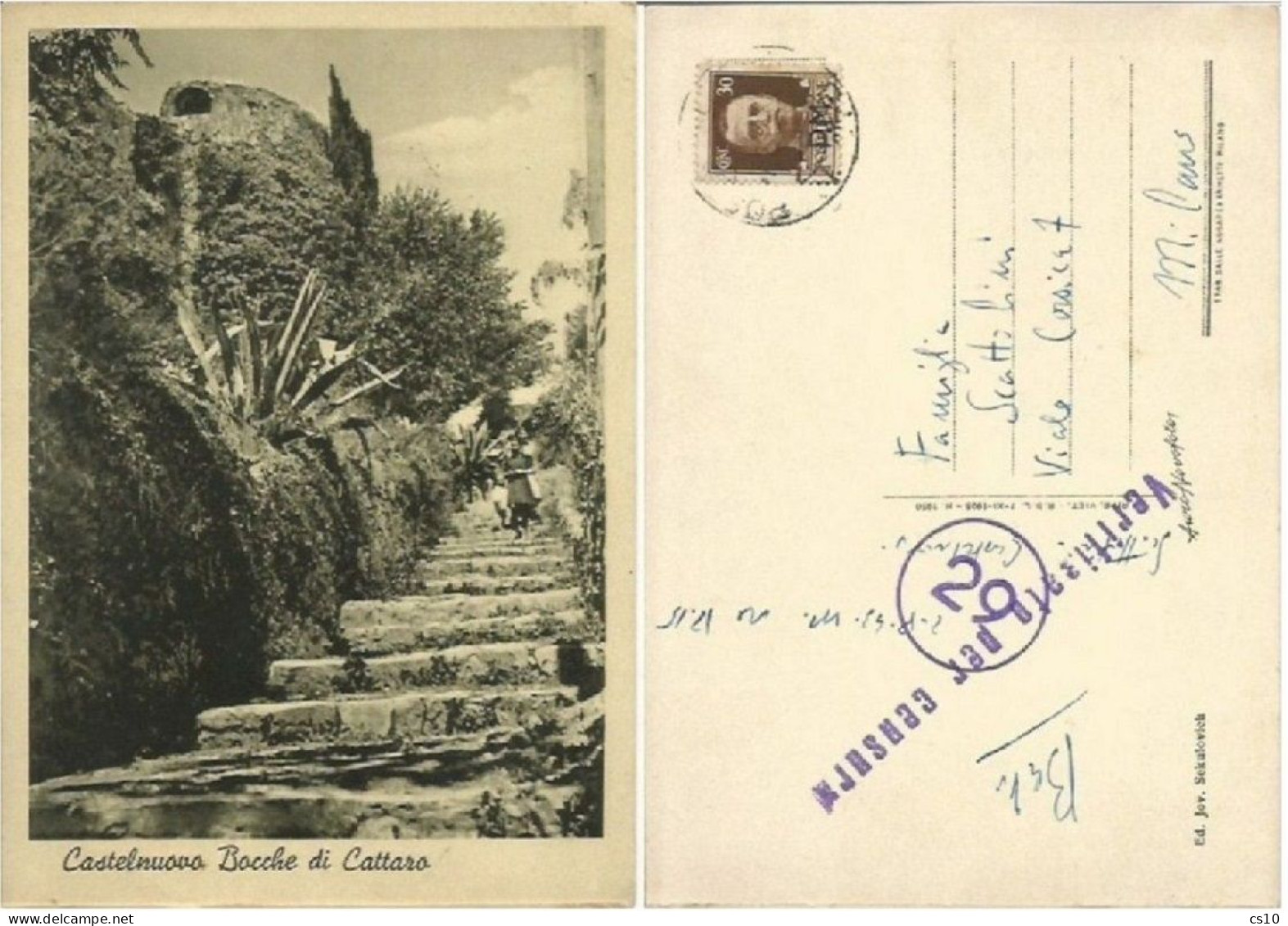 Bocche Cattaro Boka Kotorska Montenegro Crna Gora Italy Occ.Era Castelnuovo  B/w Pcard 2ago1943 By Posta Militare - Montenegro