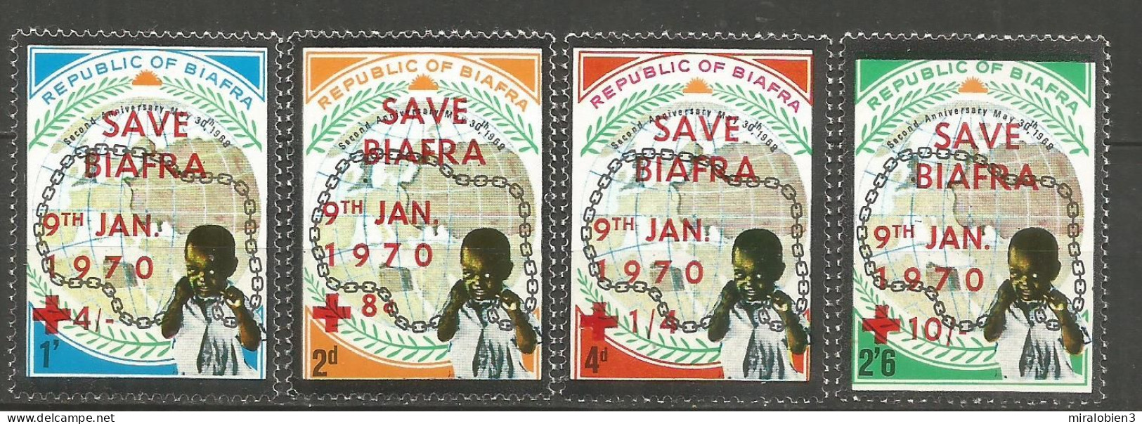 NIGERIA BIAFRA YVERT NUM. 39/42 ** SERIE COMPLETA SIN FIJASELLOS SOBRE CARGA CRUZ ROJA 1970 - Nigeria (1961-...)