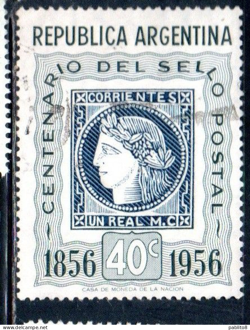 ARGENTINA 1956 CENTENARY OF ARGENTINE POSTAGE STAMP OF CORRIENTES 40c USED USADO OBLITERE' - Usati