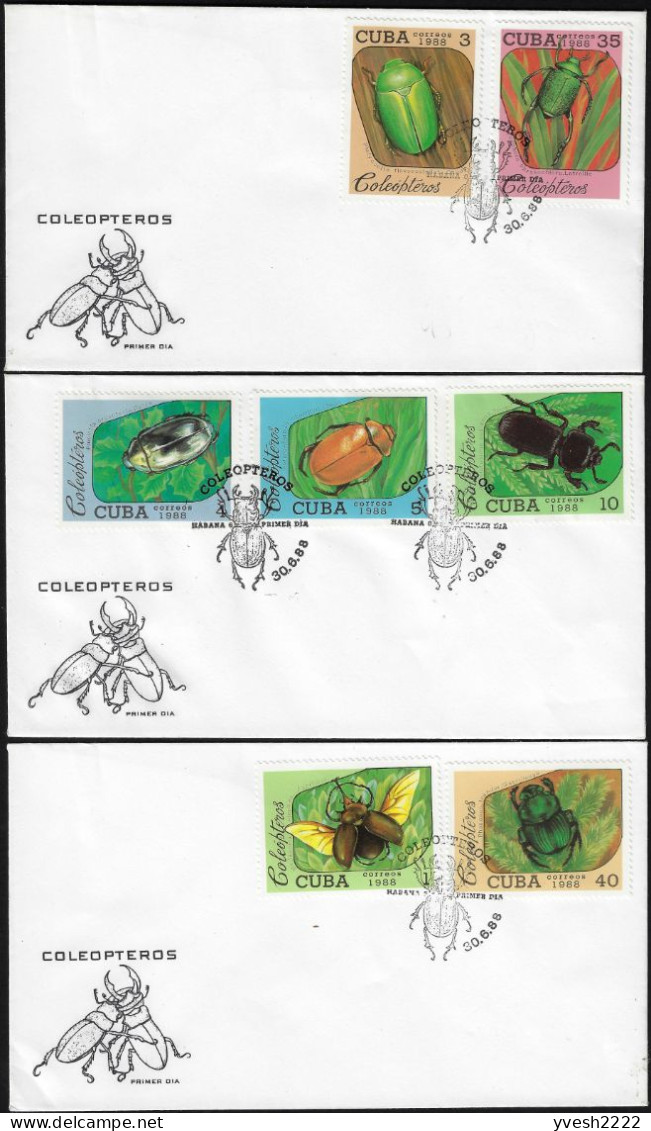 Cuba 1988 Y&T 2857 à 2863 Sur FDC. Insectes Cubains, Coléoptères. Cocuyos... - Escarabajos