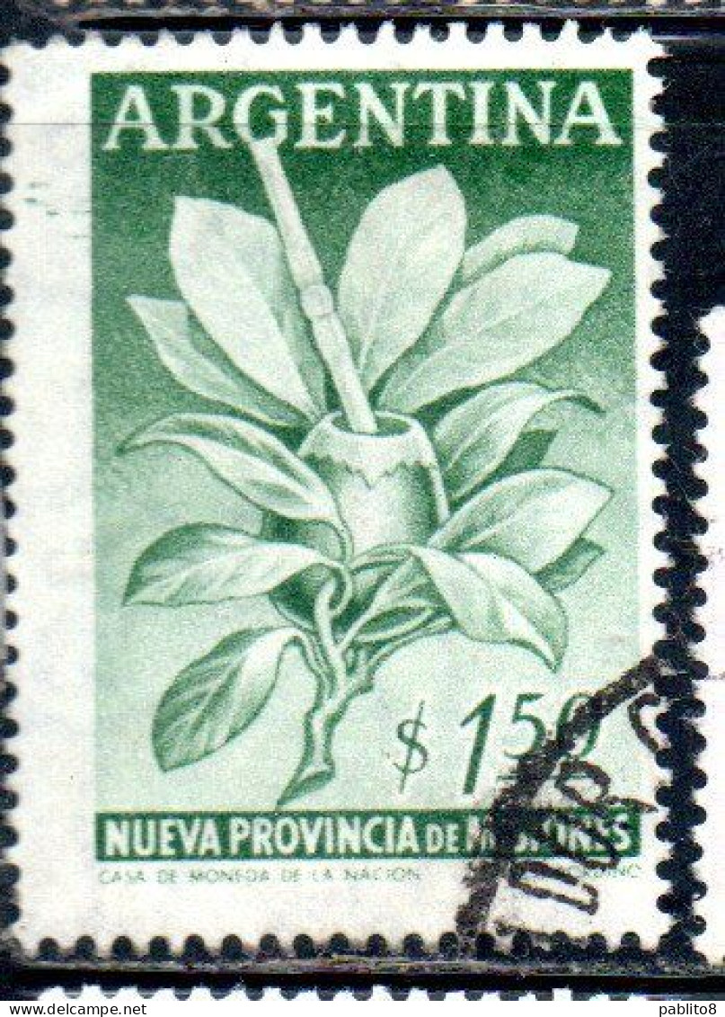 ARGENTINA 1956 ELEVATION OF THE TERRITORIES LA PAMPA CHACO AND MISIONES TO PROVINCES MATE HERB GOURD 1.50p USED USADO - Gebruikt