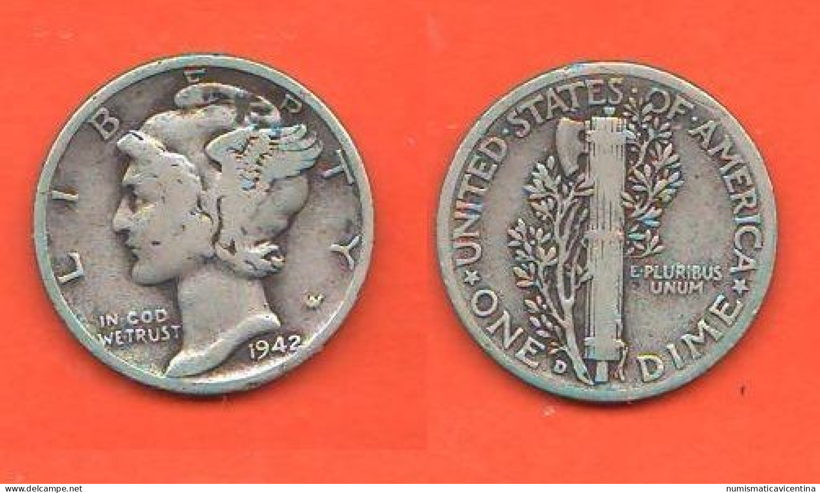 America Dime 1942 D Mercury États-Unis Amérique USA One Dime Silver Coin - 1916-1945: Mercury