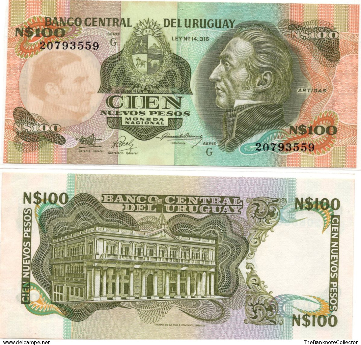 Uruguay 100 Pesos ND 1987 Serie G P062A UNC - Uruguay