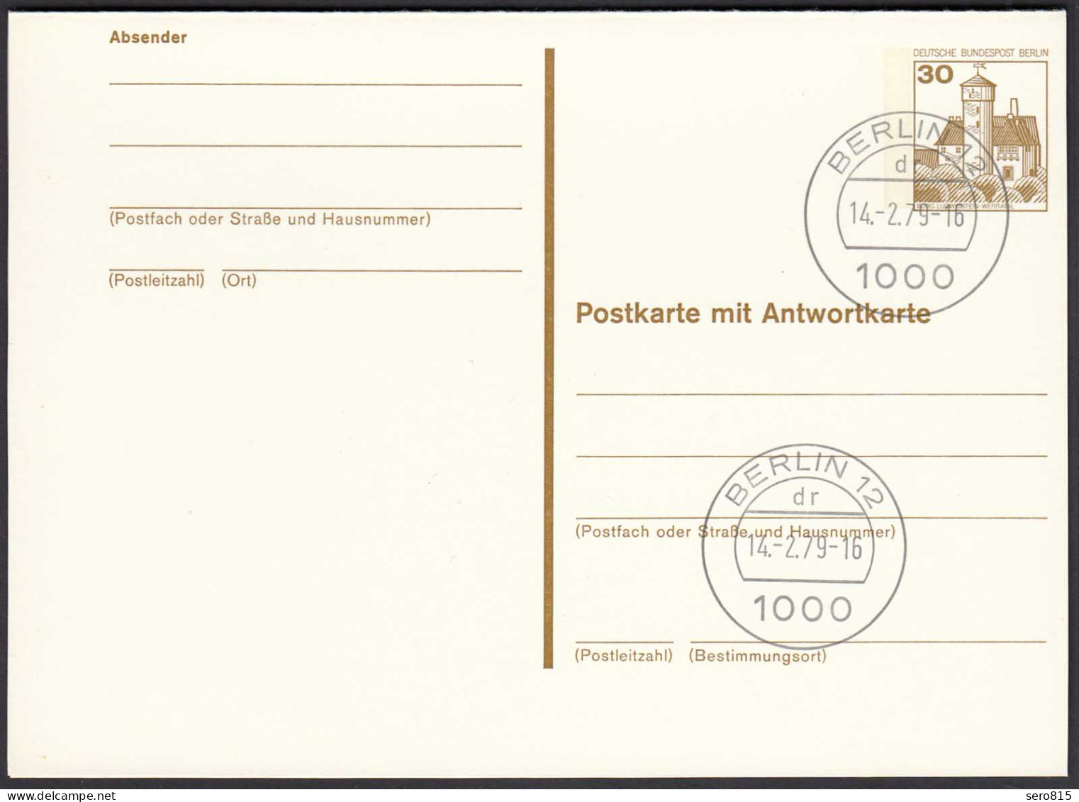 Berlin Postkarte Mit Antwortkarte 30/30 Pfg. Mit P111 Ersttag 14.2.79  (26619 - Otros & Sin Clasificación